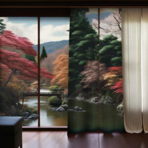 Японские шторы с рисунком виде деревьев